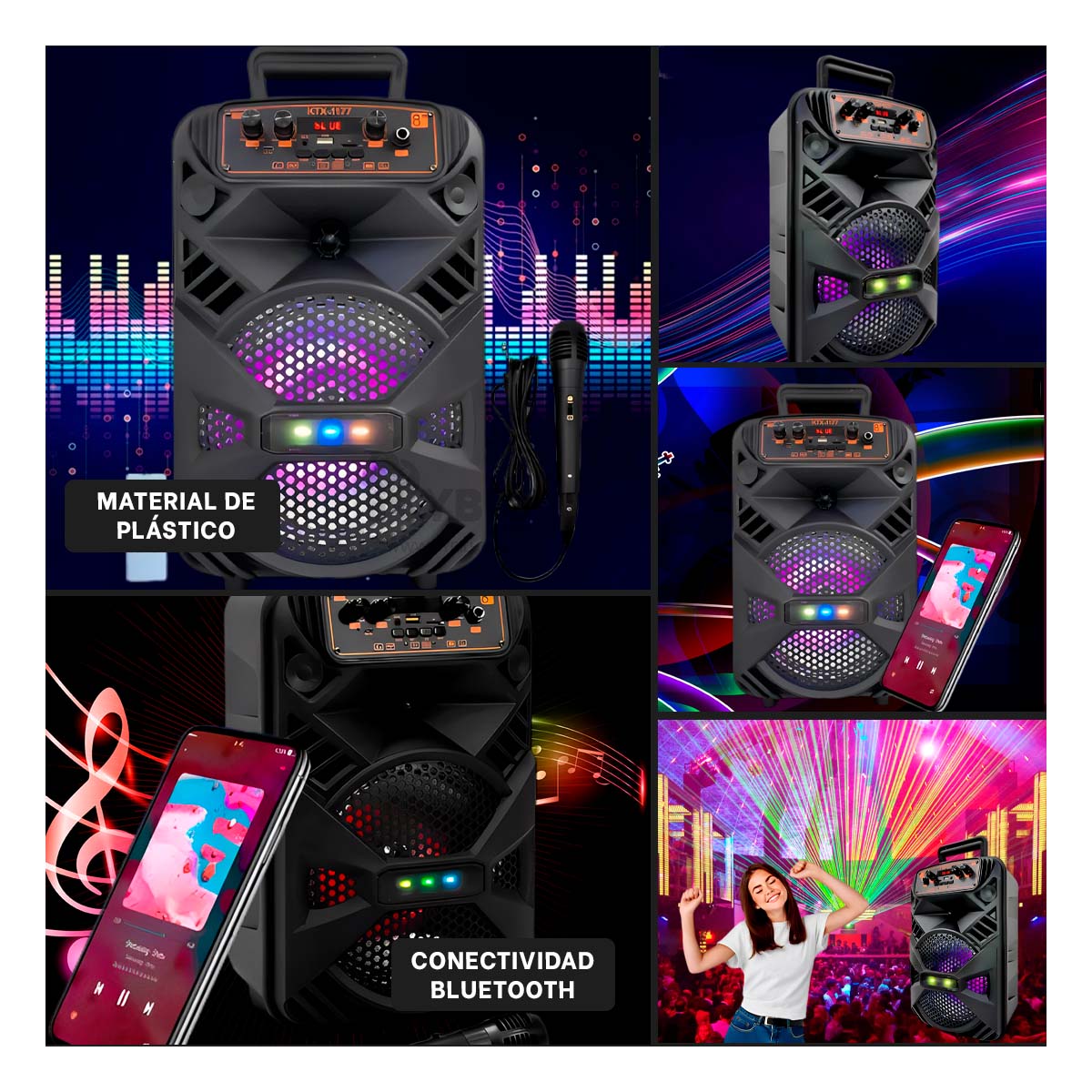 PARLANTE BLUETOOTH RYBIU KTX-1177 BOCINA KTS 1177 TONO NEGRO + GIFT STICKERS - 4