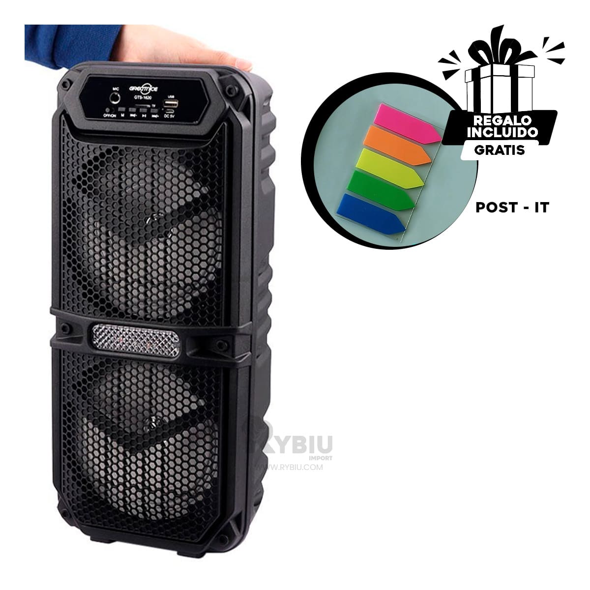 PARLANTE RYBIU GTS-1620 BOCINA UTIL NEGRO + REGALO LIGAS PEINAR - 1