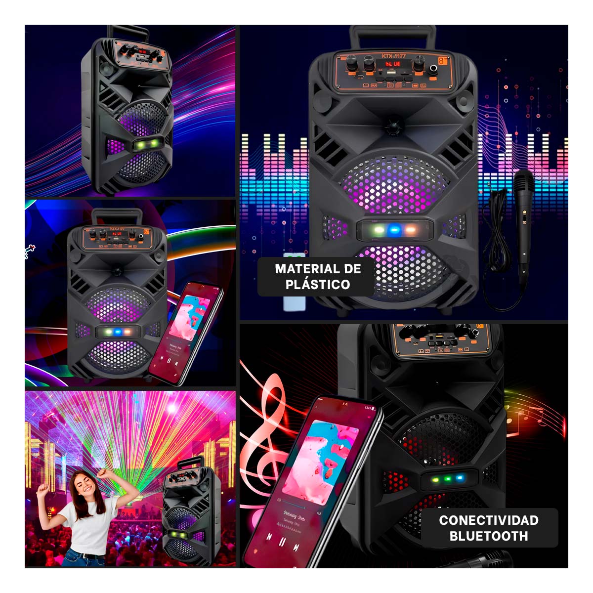 PARLANTE BLUETOOTH RYBIU KTX-1177 ALTAVOZ USO FACIL KTS 1177 NEGRO + REGALO LIGAS PEINAR - 1