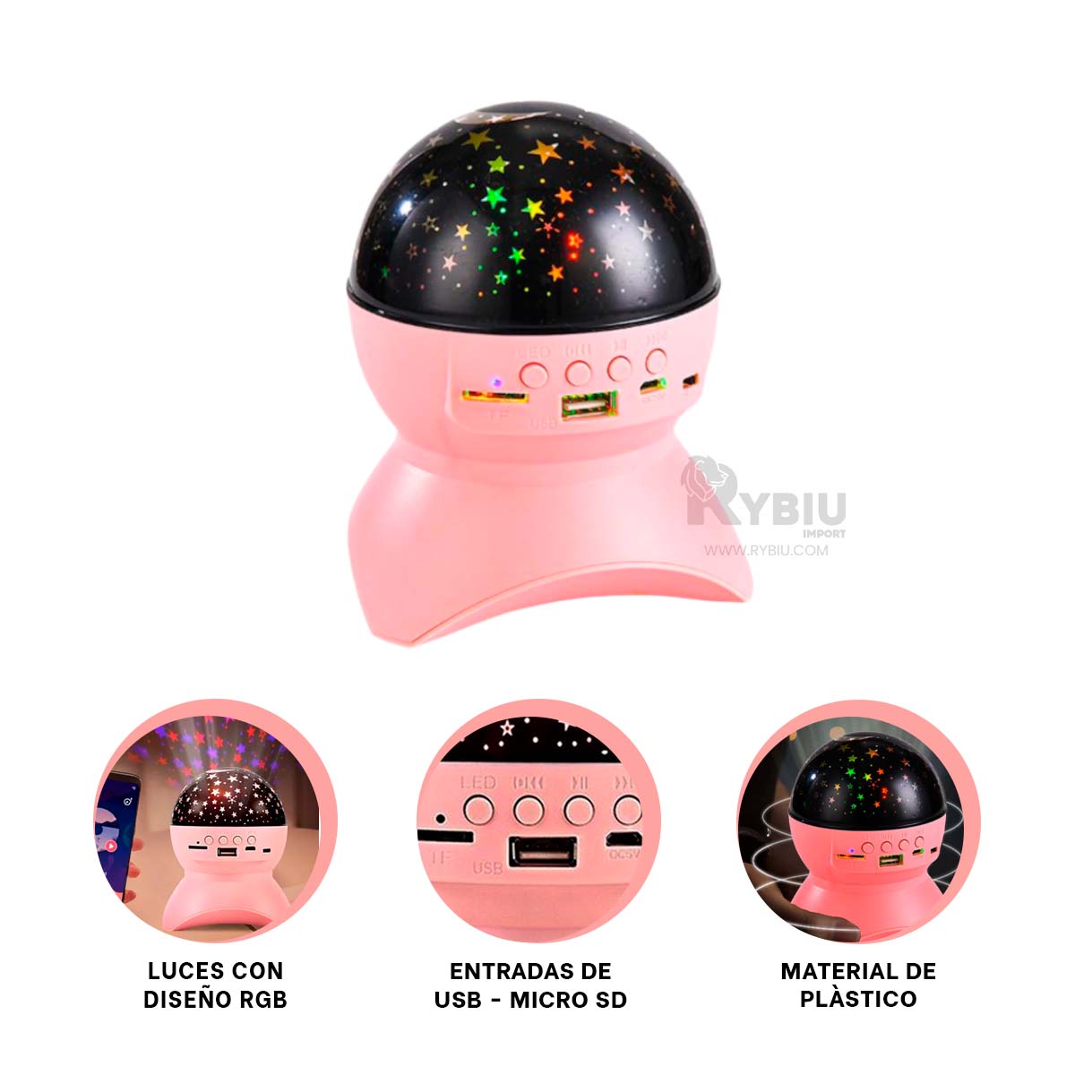 PARLANTE RYBIU TE31653 ALTAVOZ ILUMINADOR UTIL COLOR ROSADO + GIFT STICKERS - 3