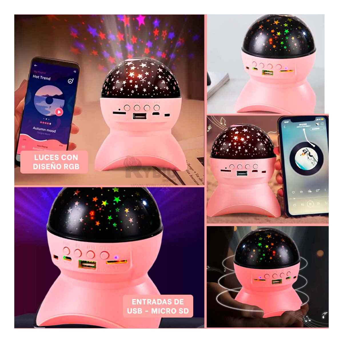 PARLANTE RYBIU TE31653 ALTAVOZ ILUMINADOR UTIL COLOR ROSADO + GIFT STICKERS - 4
