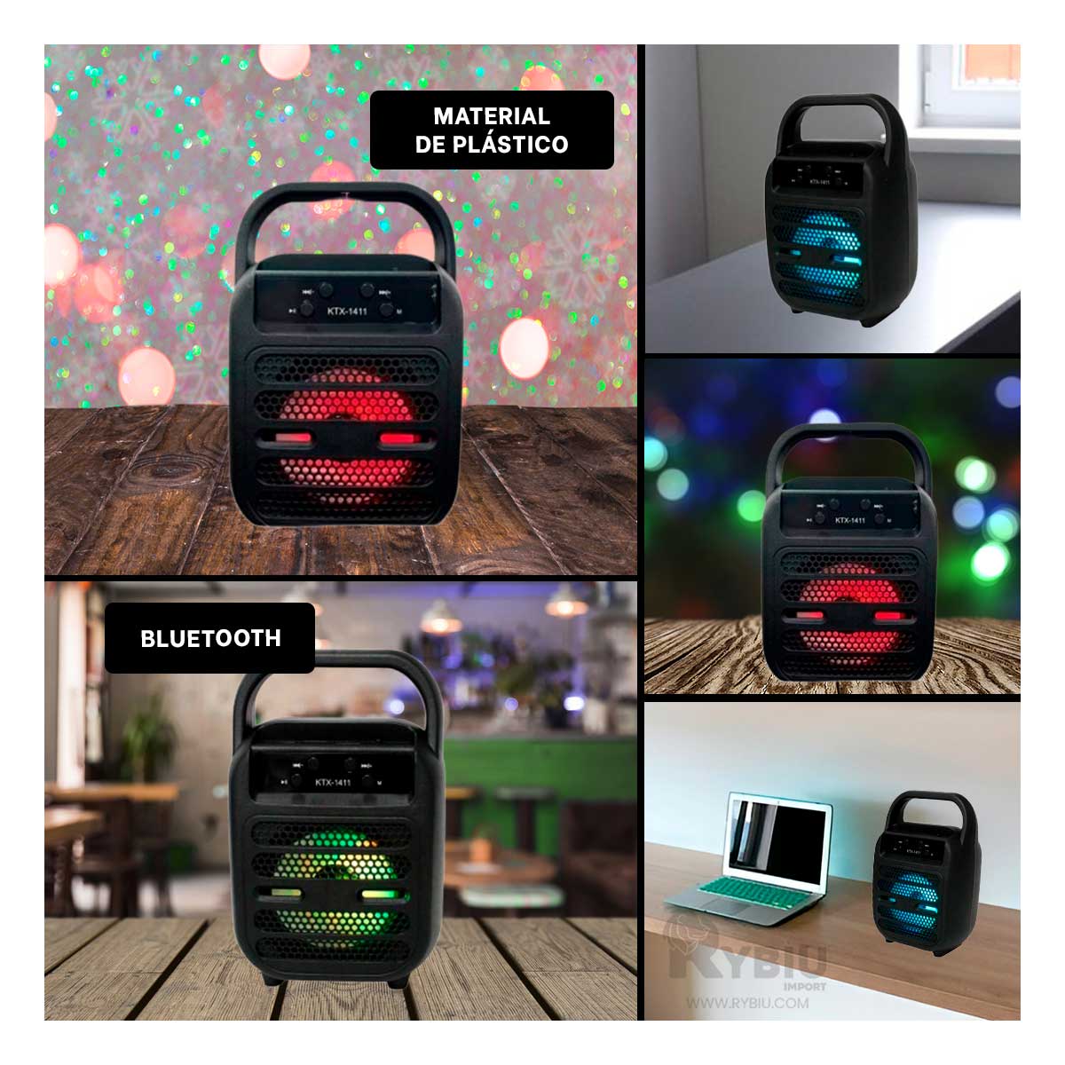 PARLANTE BLUETOOTH RYBIU KTX-1411 TRANSPORTABLE KTS 1411 NEGRO + PAPEL REGALO - 4