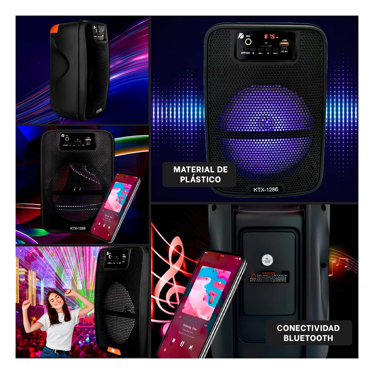 PARLANTE BLUETOOTH RYBIU KTX-1286 ALTAVOZ VERSATIL + REGALO LIGAS PEINAR - 1