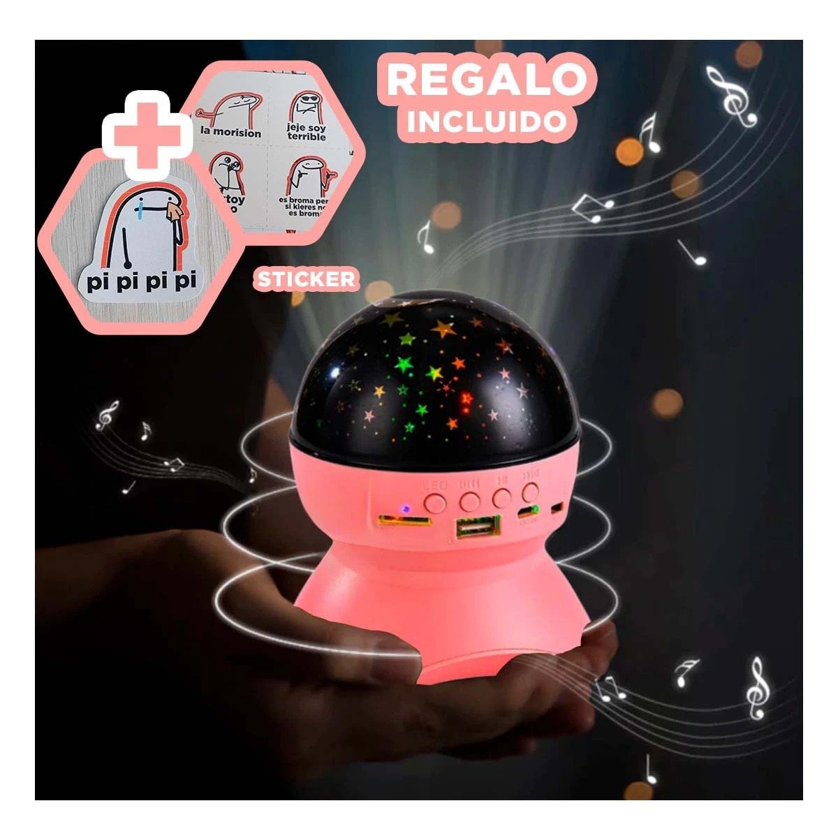PARLANTE RYBIU TE31653 TALLADO SATELITE ROSADO + REGALO STICKERS - 1
