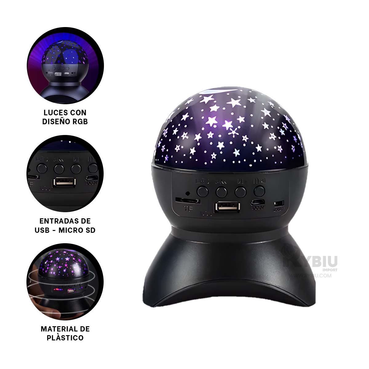PARLANTE RYBIU TE31655 BOCINA LUNA TONO NEGRO + REGALO LIGAS PEINAR - 3