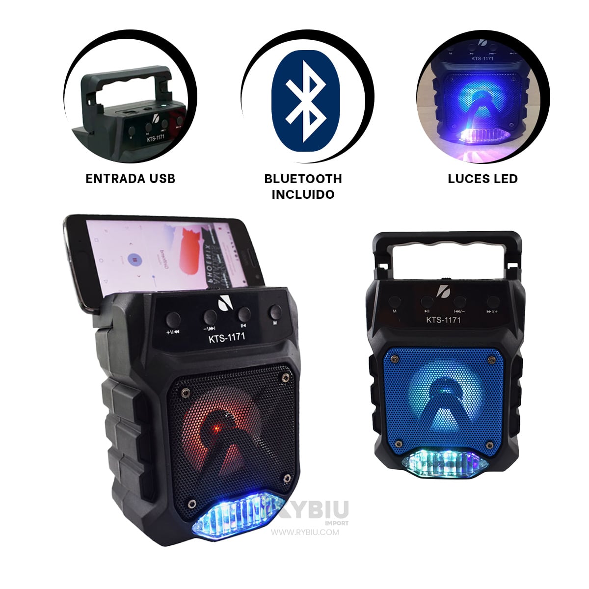 PARLANTE BLUETOOTH RYBIU KTS 1171 REPRODUCTOR MUSICA COLOR NEGRO + REGALO AGENDITA - 3