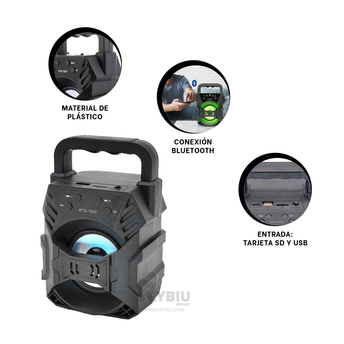 PARLANTE RYBIU KTS-1057 TRANSPORTABLE KTS 1057 NEGRO + PAPEL REGALO - 3