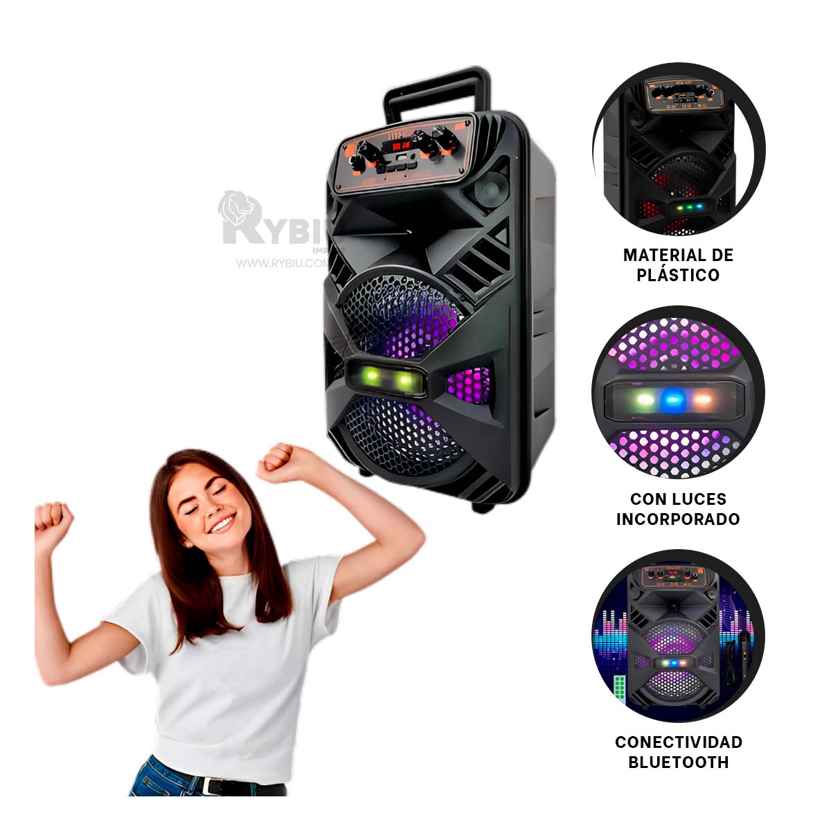PARLANTE BLUETOOTH RYBIU KTX-1177 BOCINA PLASTICO KTS 1177 NEGRO + ENVOLTORIO REGALO - 3