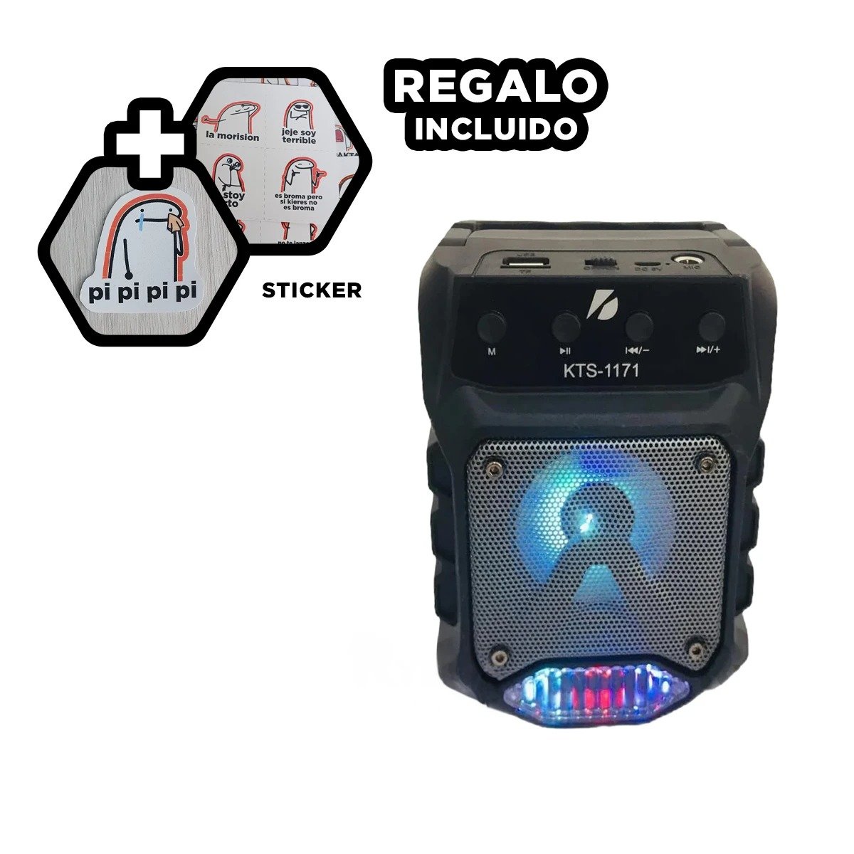 PARLANTE BLUETOOTH RYBIU KTS 1171 SPEAKER ALTAVOZ NEGRO + POST-IT ADHESIVOS - 1