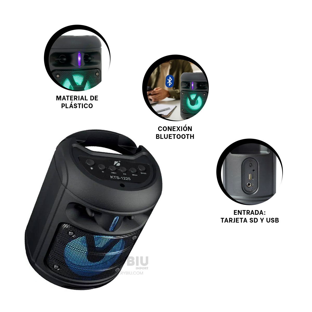 PARLANTE BLUETOOTH RYBIU KTS-1225 BOCINA KTS 1225 TONO NEGRO + GIFT STICKERS - 1