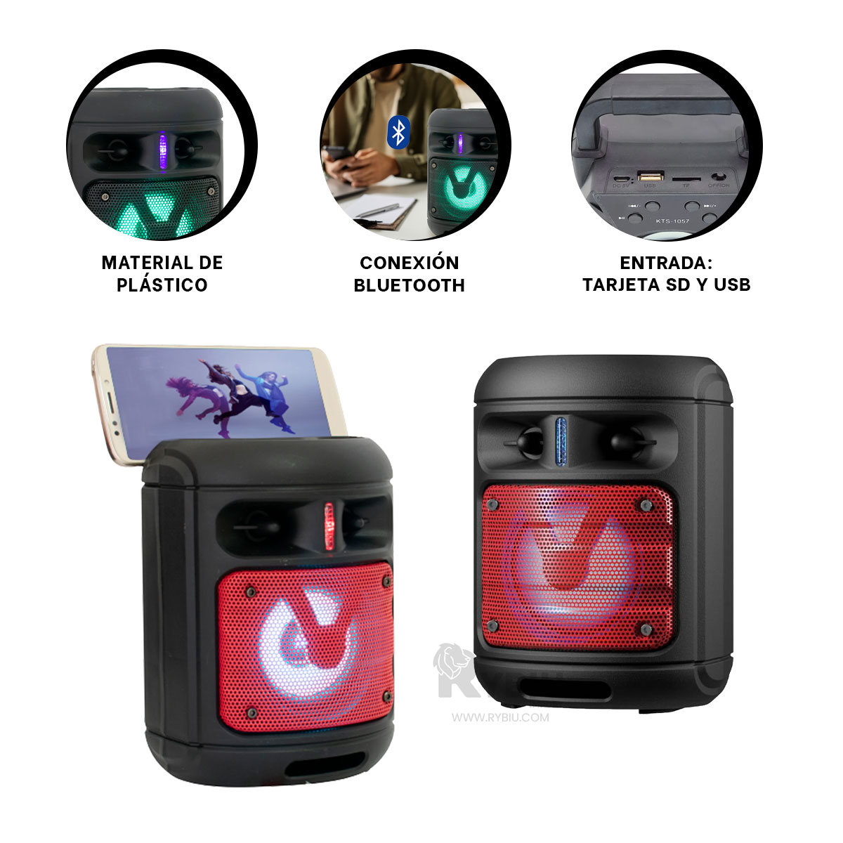 PARLANTE BLUETOOTH RYBIU KTS-1225 BOCINA KTS 1225 TONO NEGRO + GIFT STICKERS - 3