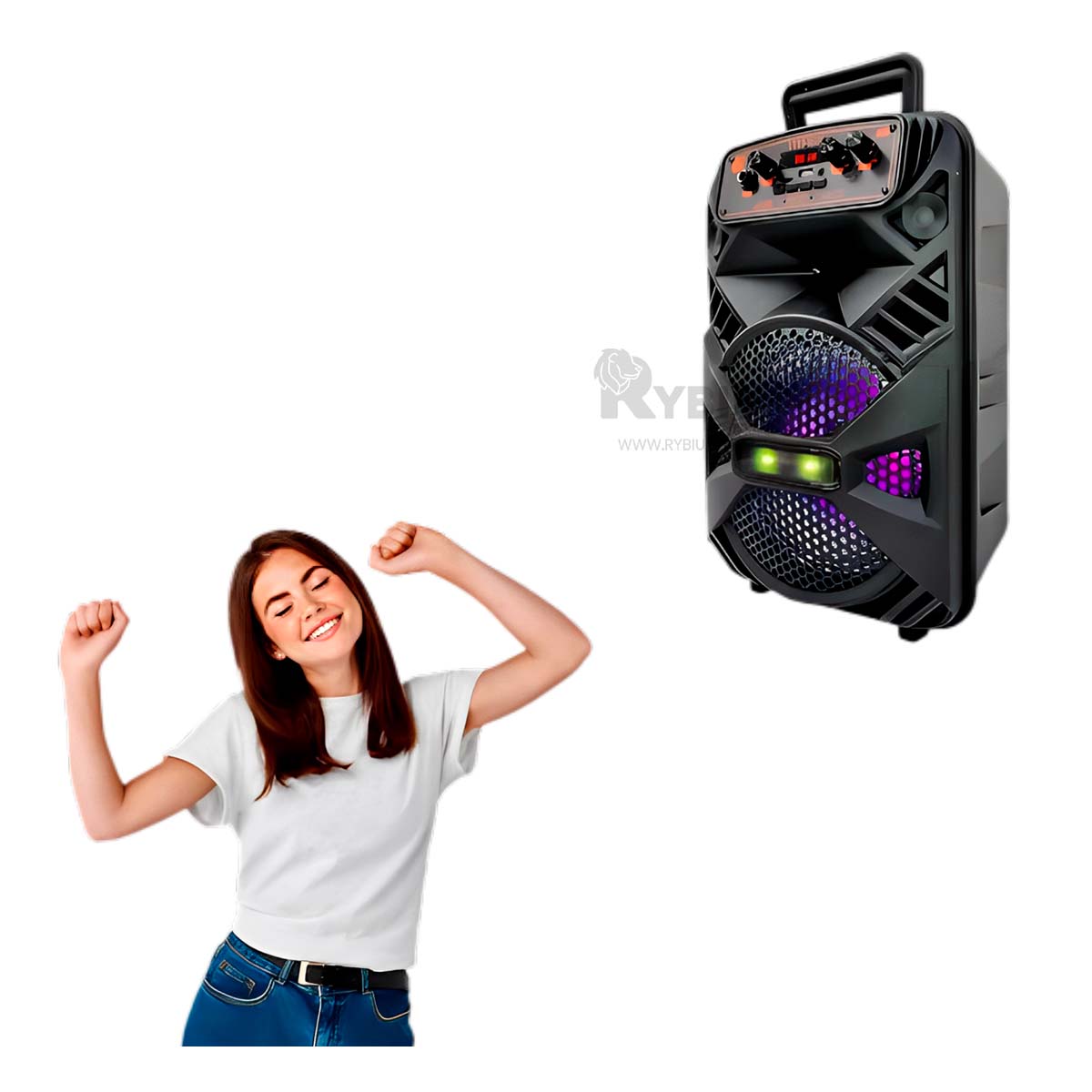 PARLANTE BLUETOOTH RYBIU KTX-1177 BOCINA KARAOKE KTS 1177 COLOR NEGRO + REGALO STICKERS - 2