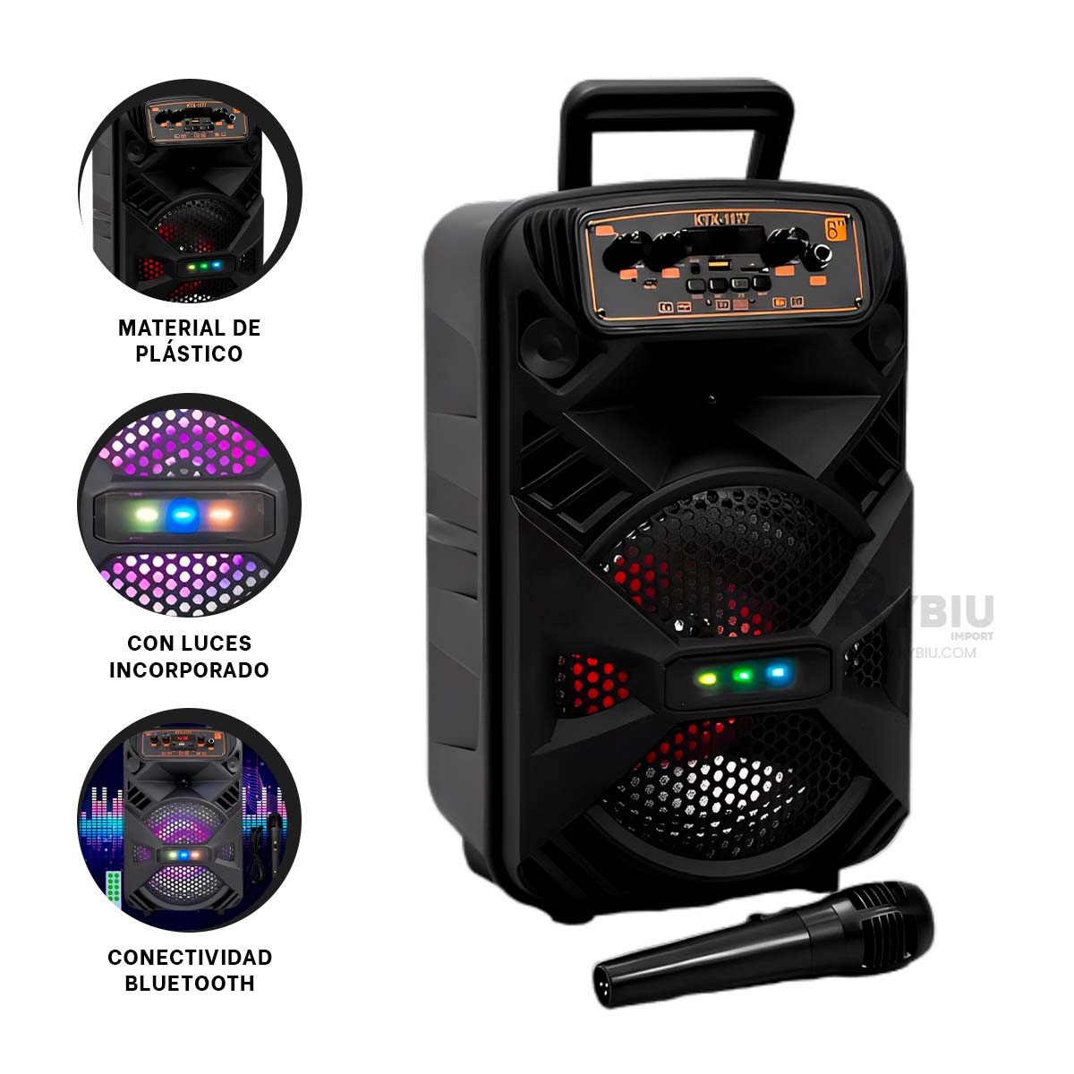 PARLANTE BLUETOOTH RYBIU KTX-1177 BOCINA KARAOKE KTS 1177 COLOR NEGRO + REGALO STICKERS - 3