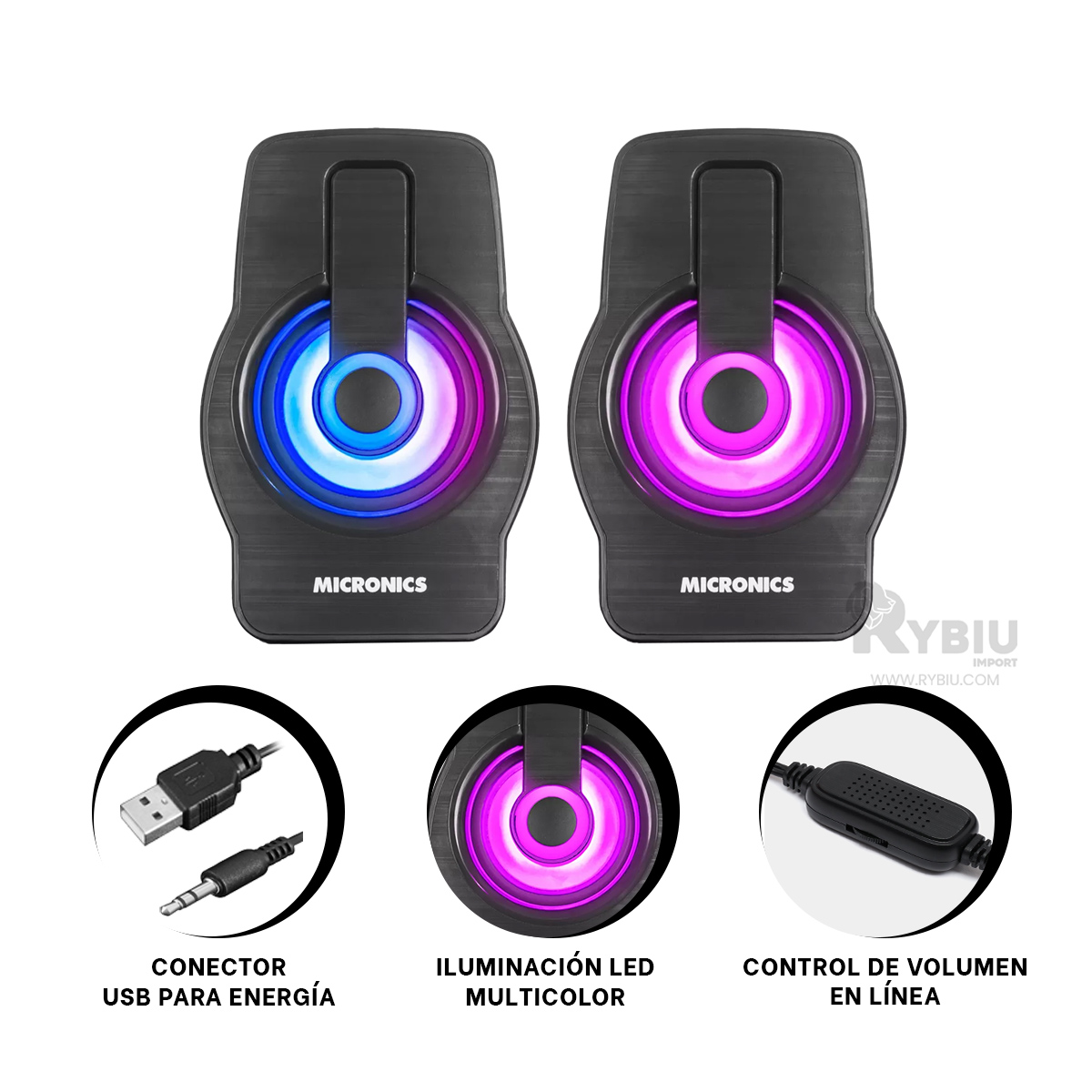 PARLANTE RYBIU PERFECTO MICRONICS NEGRO + REGALO STICKERS MIC S327 - 3