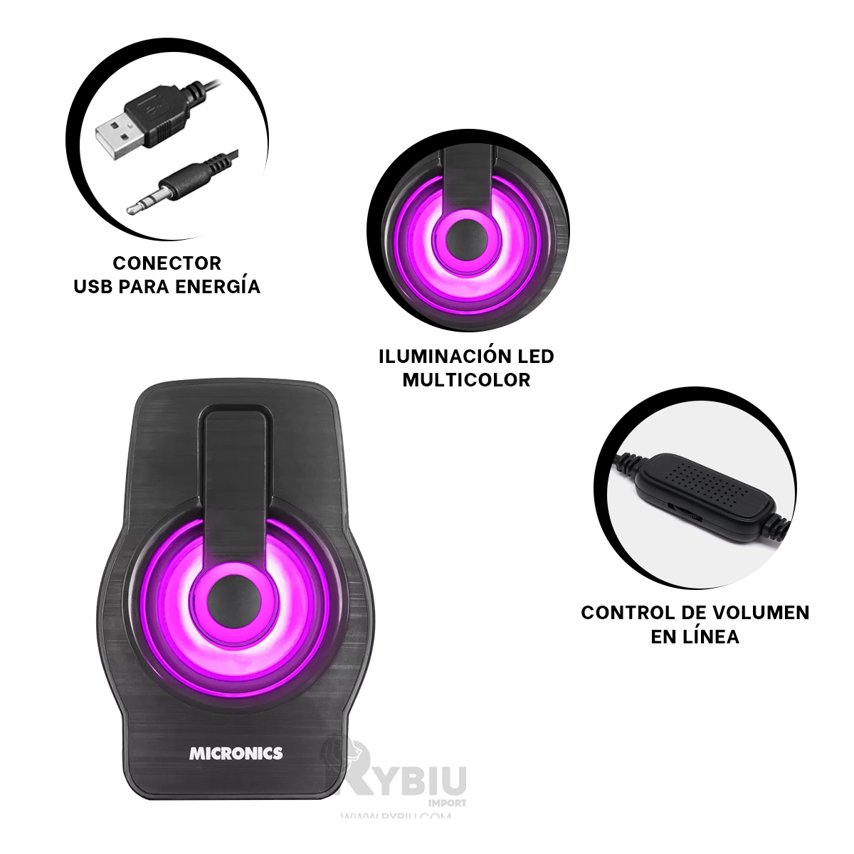PARLANTE RYBIU VERSATIL MICRONICS NEGRO + PAPEL REGALO MIC S327 - 3