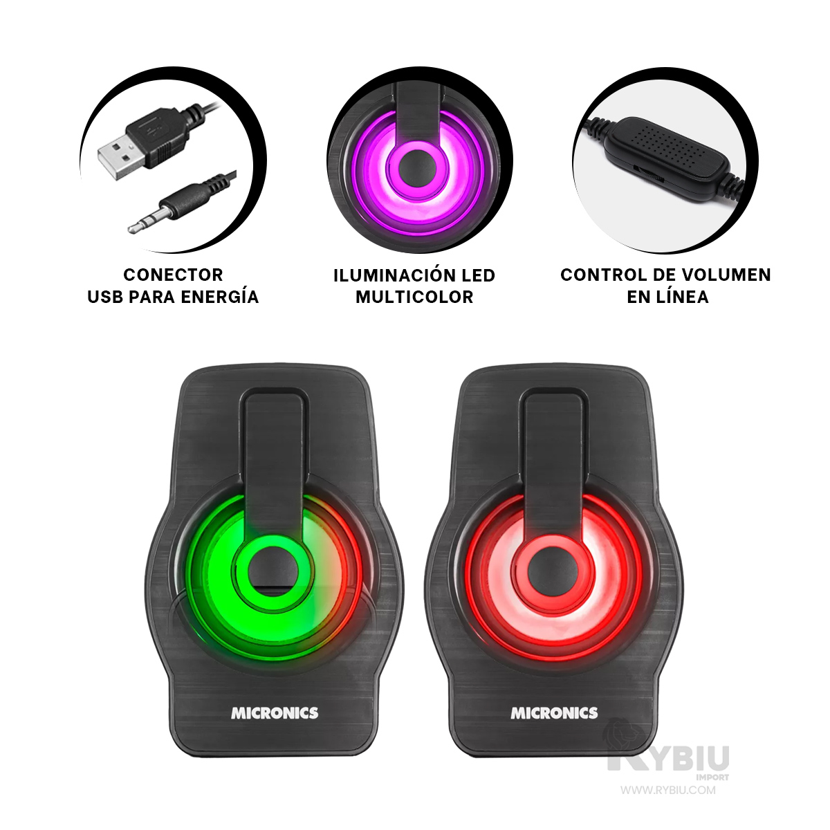 PARLANTE RYBIU PRACTICO MICRONICS NEGRO + REGALO AGENDITA MIC S327 - 3
