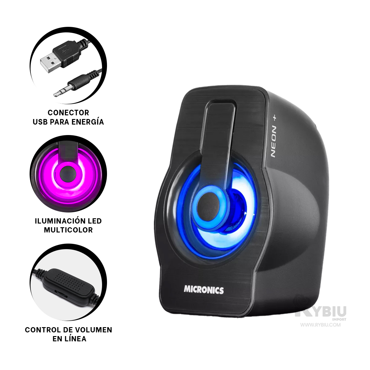 PARLANTE RYBIU COMPACTO MICRONICS NEON PLUS EN NEGRO MIC S327 - 3