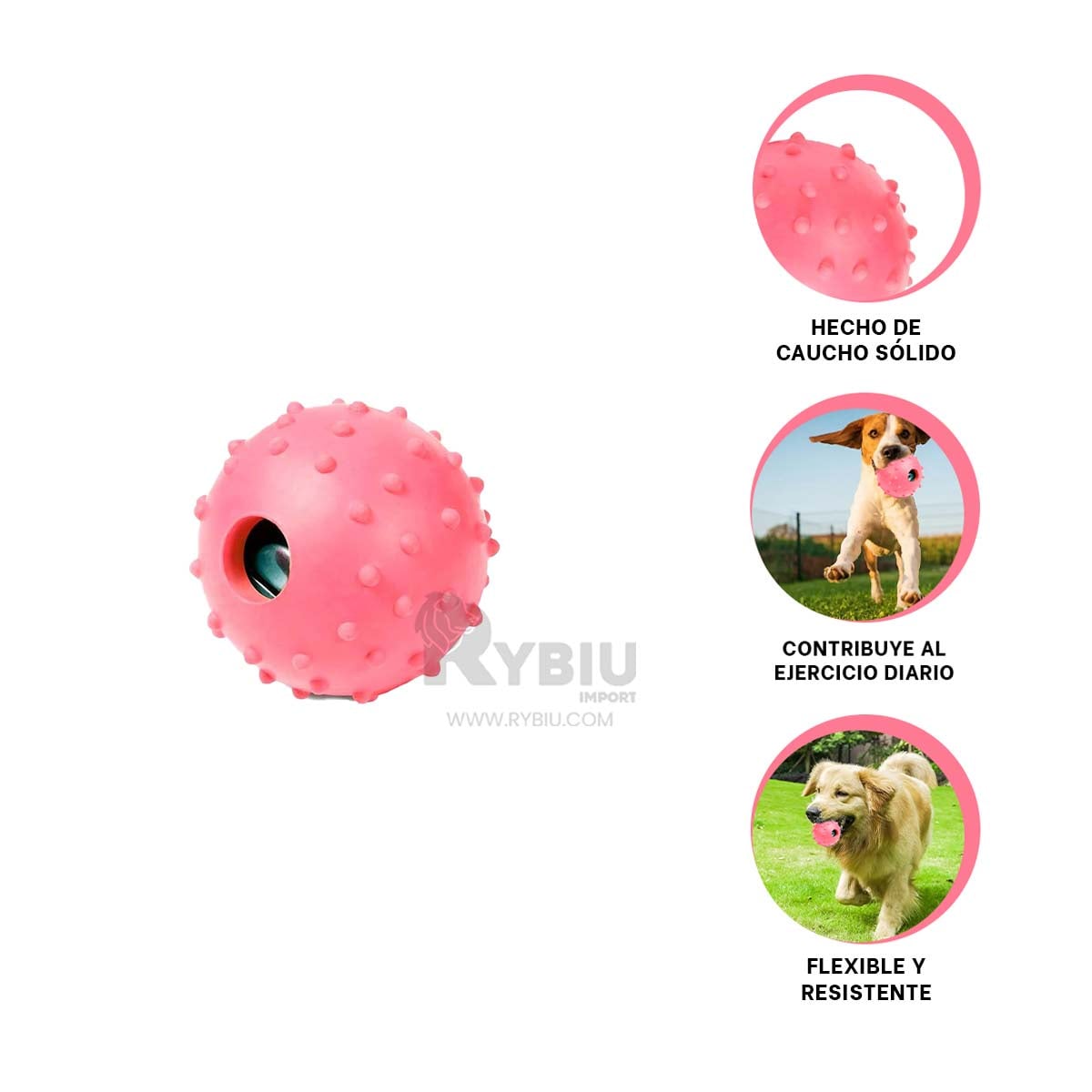 PELOTA CAUCHO PERROS MA31153 MASTICABLE ROSADO + GIFT STICKERS RYBIU - 3