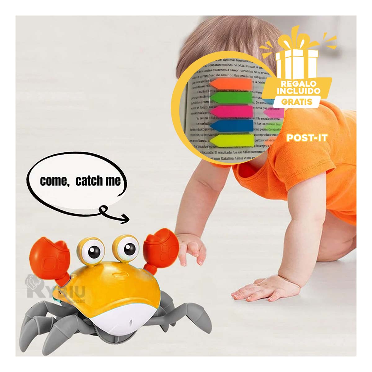 MUÑECO IDEAL PARA NIÑOS COLOR AMARILLO Y+POST-IT ADHESIVOS - 1