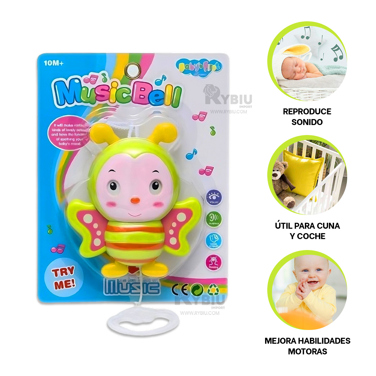 SONAJERO RYBIU JU29518 EN FORMA ABEJA VERDE LIMON + ENVOLTORIO REGALO - 3