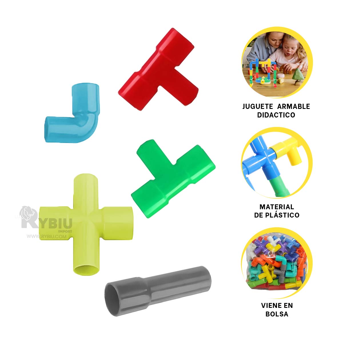 BLOQUES ARMABLES DE TUBO EN MULTICOLOR Y+GIFT STICKERS - 1