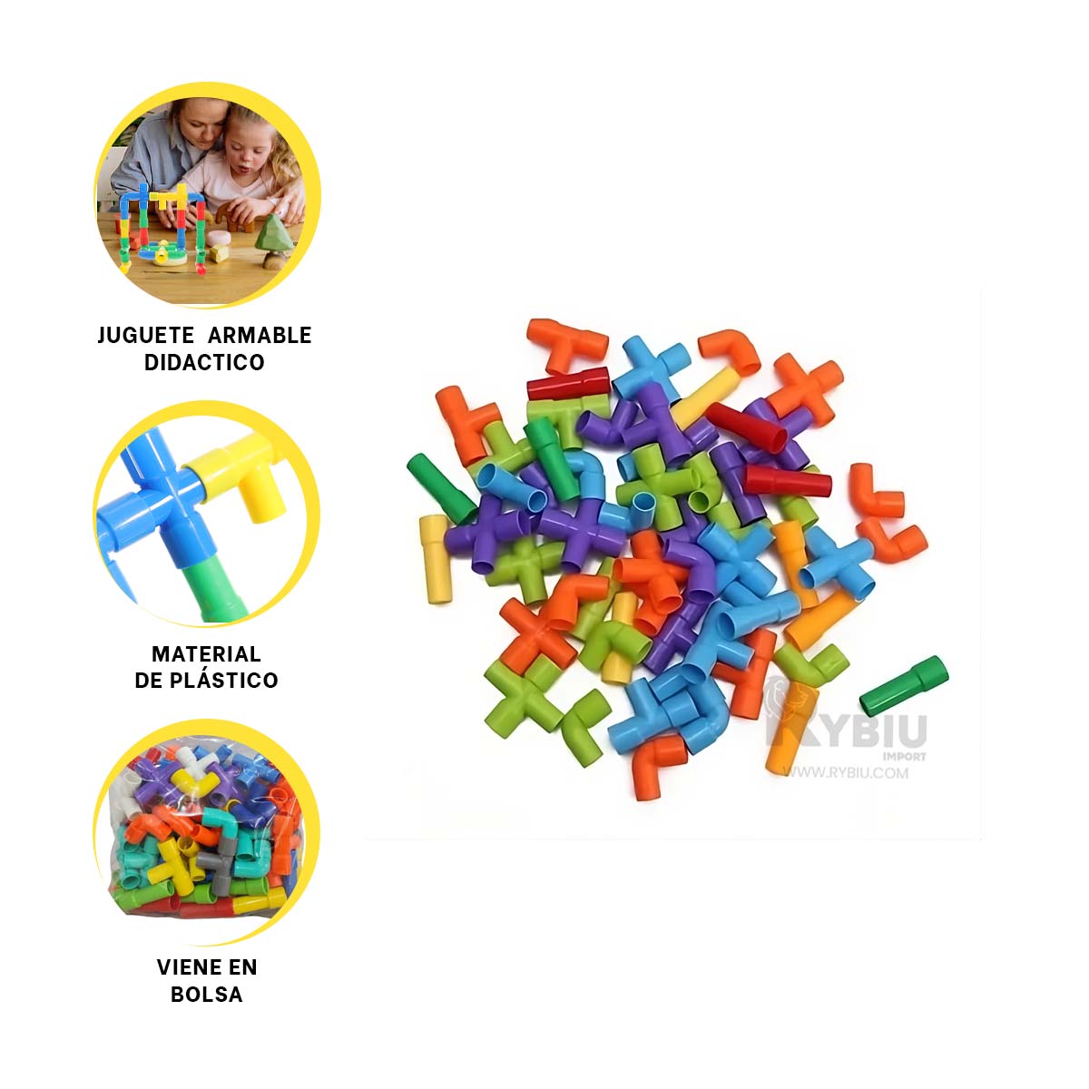 BLOQUES ARMABLES DE TUBO EN MULTICOLOR Y+GIFT STICKERS - 3