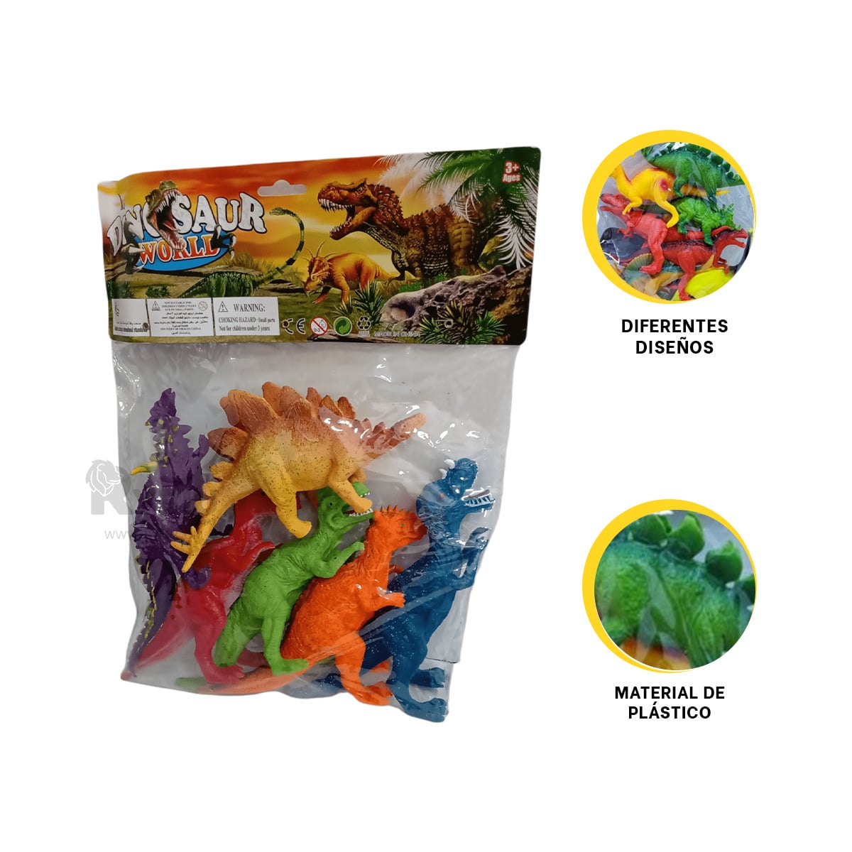 KIT DE 10 DINO PORTATIL EN MULTICOLOR Y+ENVOLTORIO DE REGALO - 1