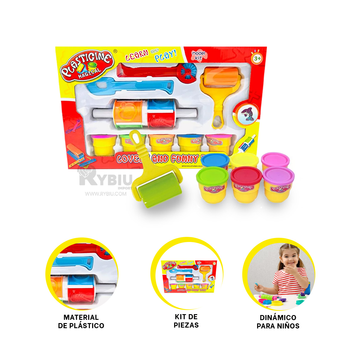 KIT PLASTILINA RODILLO EN MULTICOLOR Y+BANDERITAS ADHESIVAS - 3