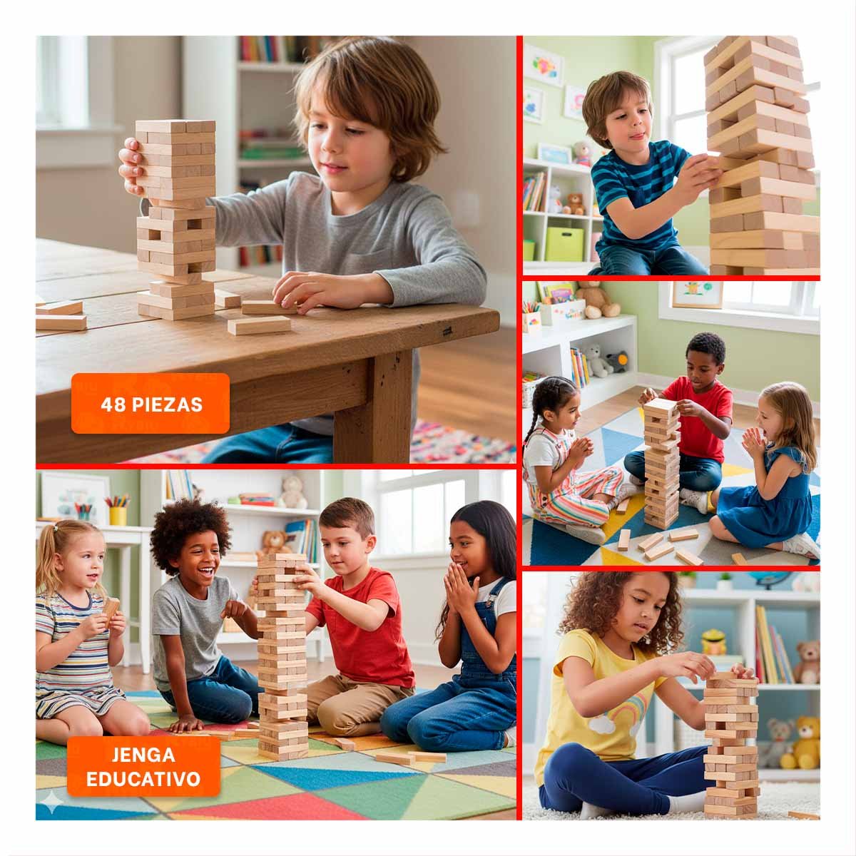 SET DE BLOQUES EDUCATIVO 48 PIEZAS MADERA PARA NIÑOS ALEGRE Y SEGURO Y+POST IT - 5