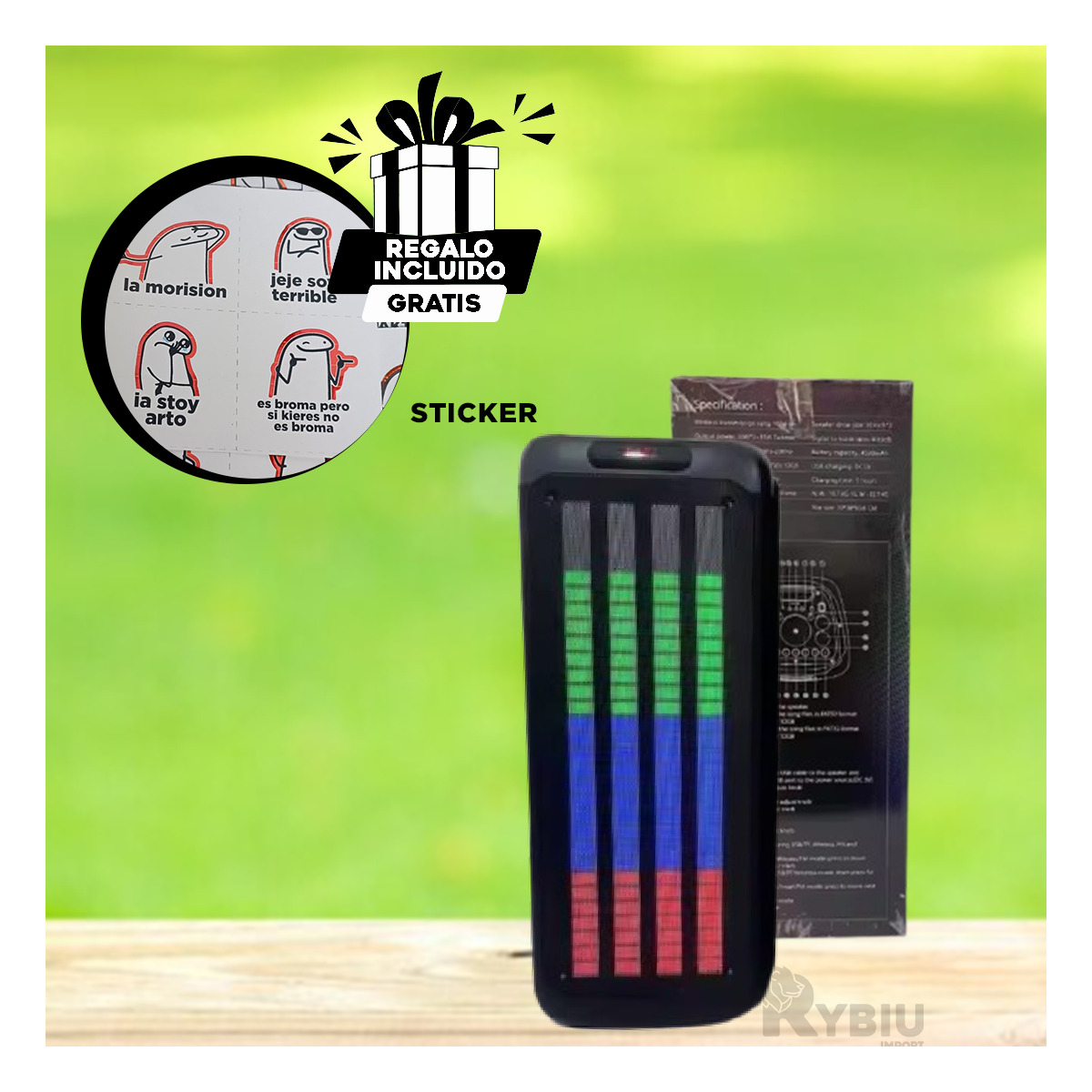 BOCINA RYBIU PRACTICA EN TONALIDAD NEGRO 8'' + GIFT MINIAGENDA KTS-1760 - 1