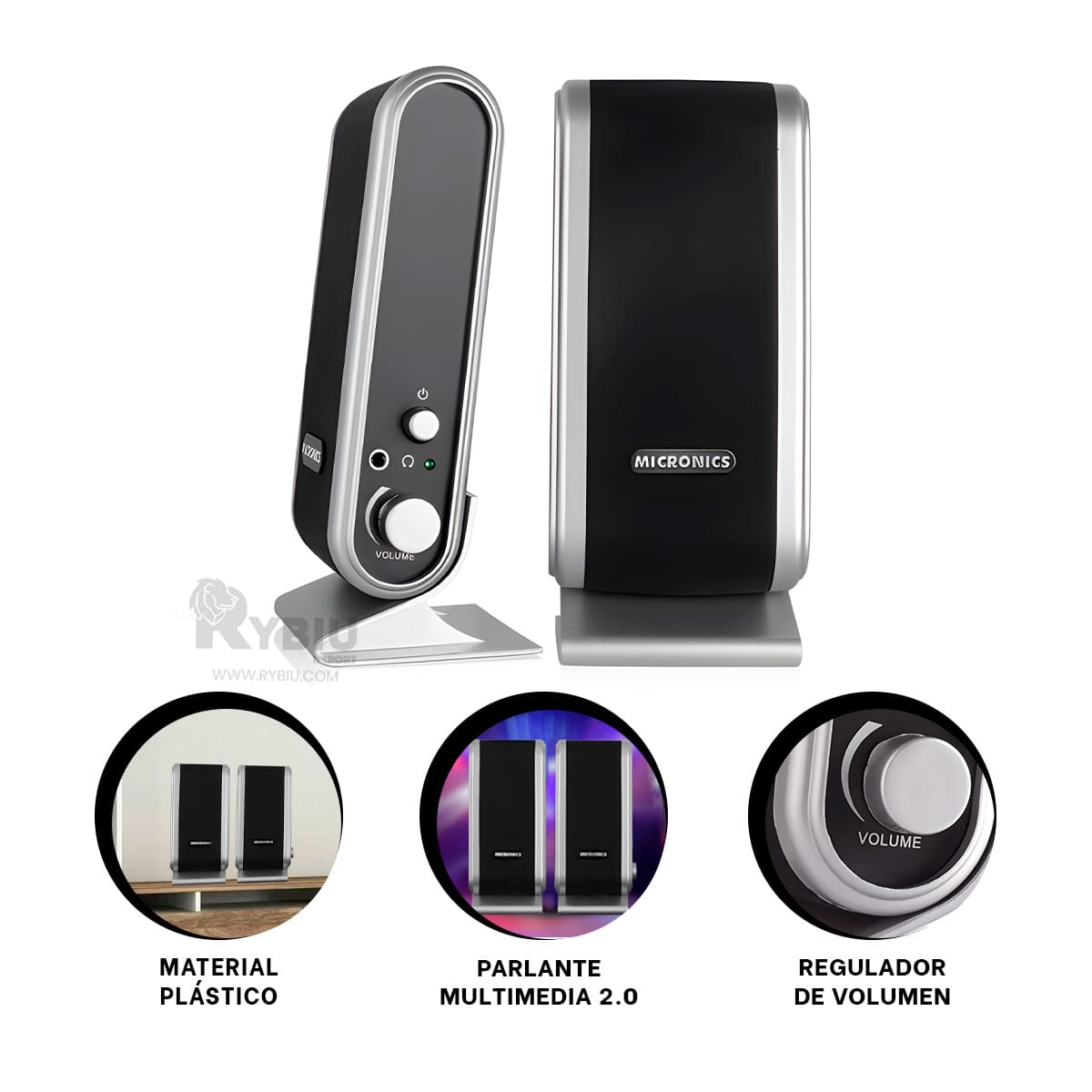 PARLANTE RYBIU VERSATIL MICRONICS EN NEGRO + PAPEL REGALO MIC S320 - 1