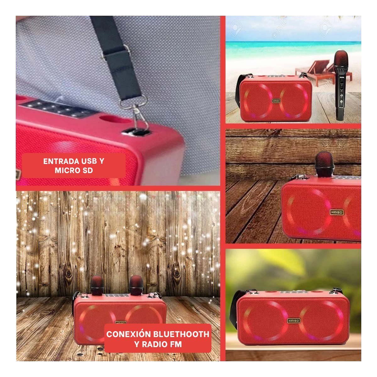 ALTAVOZ RYBIU SONIDO PRACTICO EN ROJO + POST-IT ADHESIVOS KMS-186 - 5