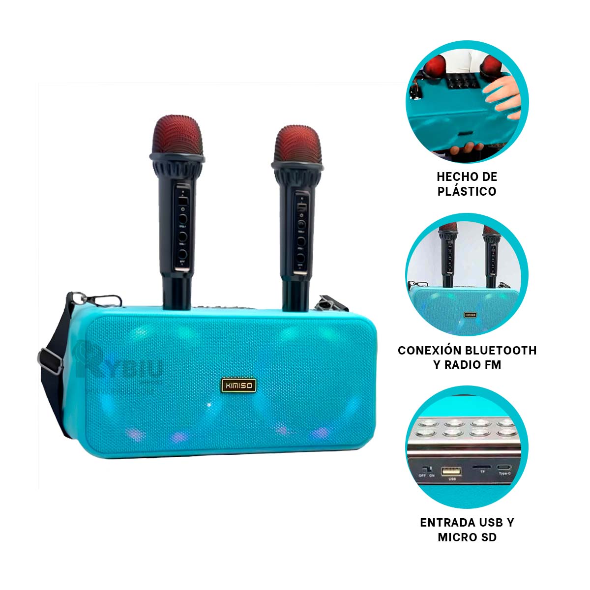 ALTAVOZ RYBIU AUDIO MODERNO CELESTE + BANDERITAS ADHESIVAS KMS-186 - 3