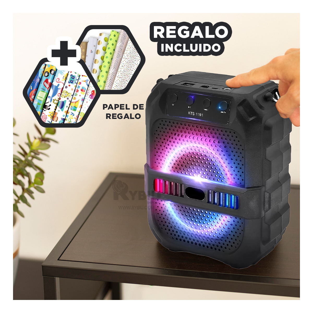 PARLANTE RYBIU COMPACTO CON MIC EN NEGRO 6.5'' + REGALO AGENDITA KTX-1191 - 1