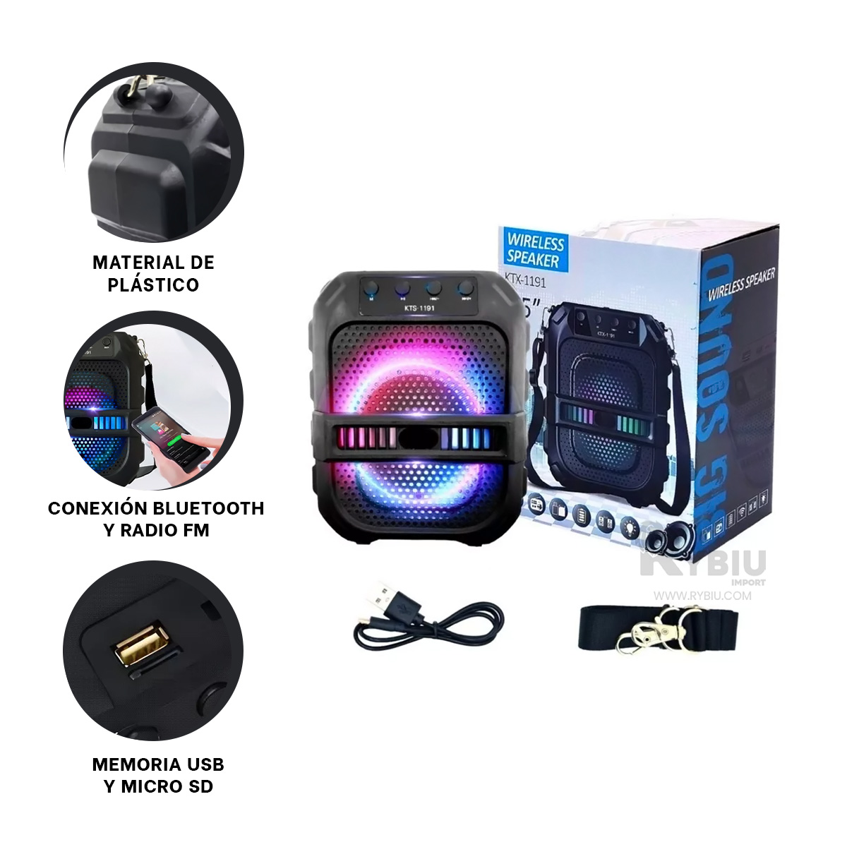 PARLANTE RYBIU COMPACTO CON MIC EN NEGRO 6.5'' + REGALO AGENDITA KTX-1191 - 3