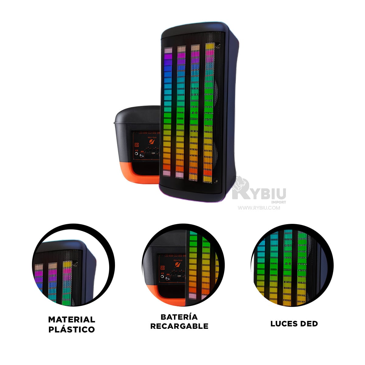 ALTAVOZ RYBIU VERSATIL EN NEGRO 8'' + REGALO LIGAS PEINAR KTS-1760 - 1