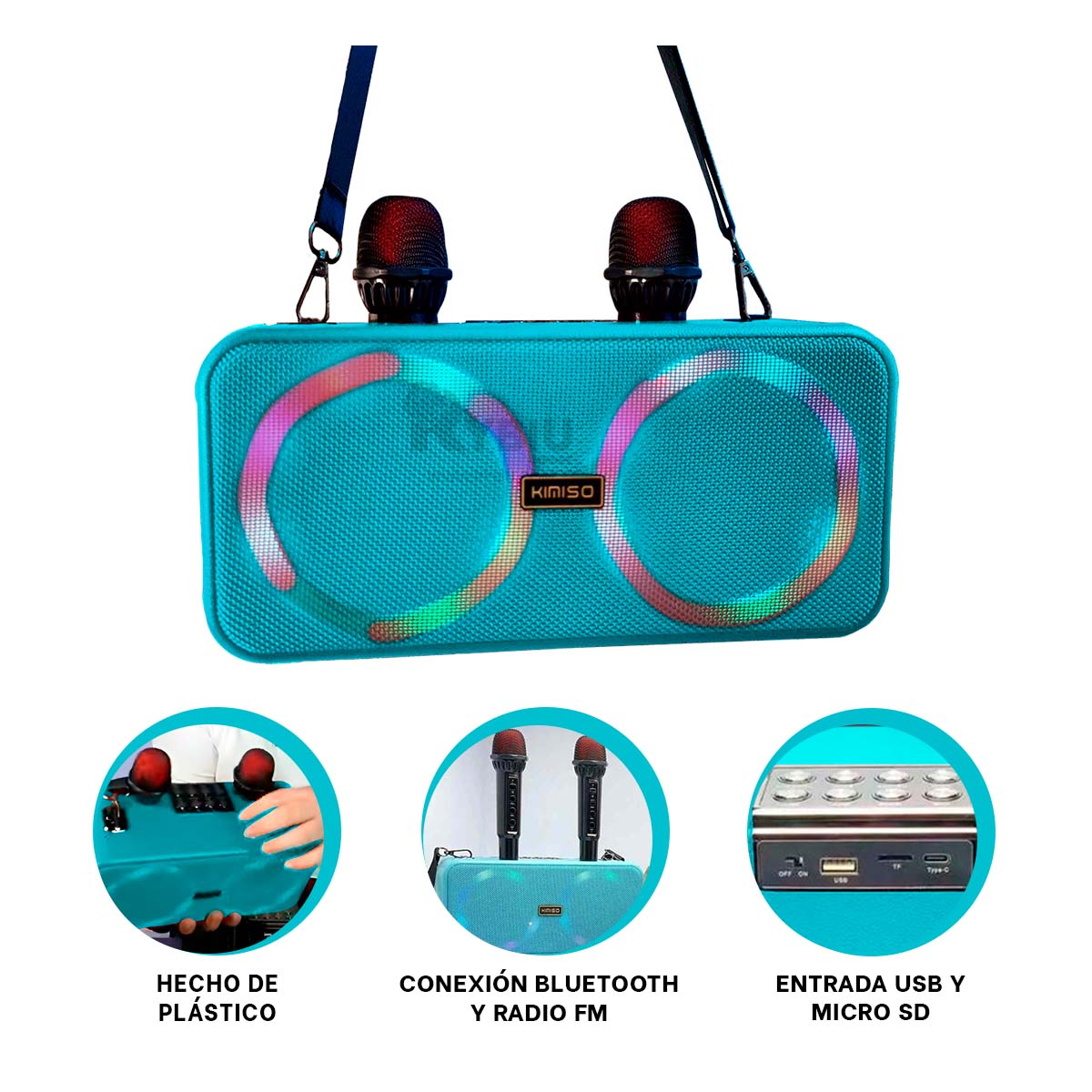 BOCINA RYBIU CON AUDIO PORTATIL EN COLOR CELESTE + REGALO AGENDITA KMS-186 - 3