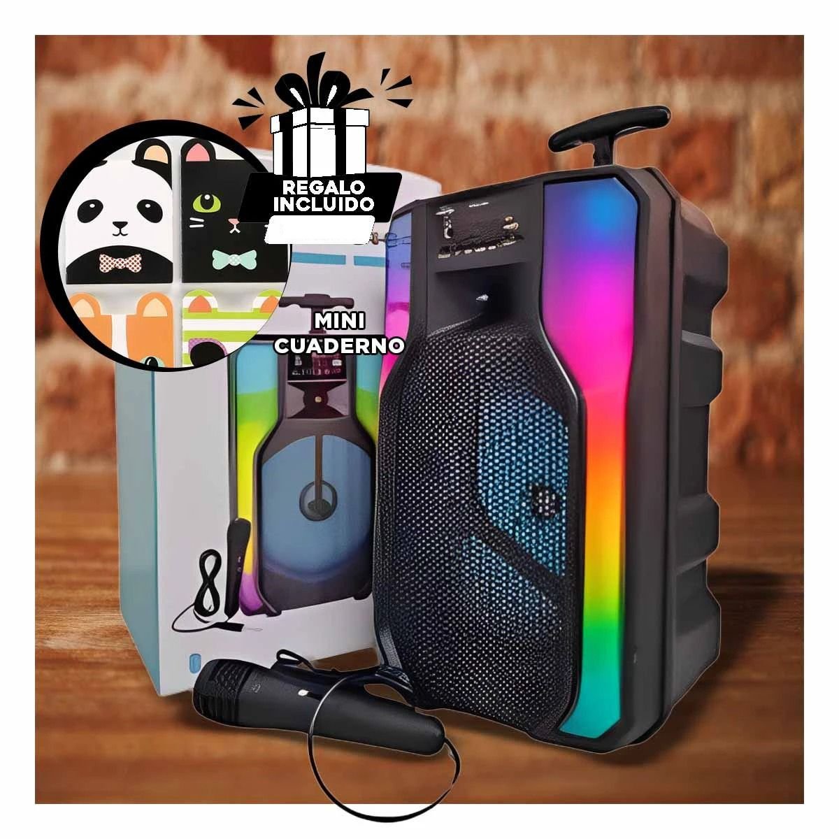 PARLANTE RYBIU CON LUZ LED INTEGRADO NEGRO 8'' + REGALO STICKERS GTS-1958 - 1