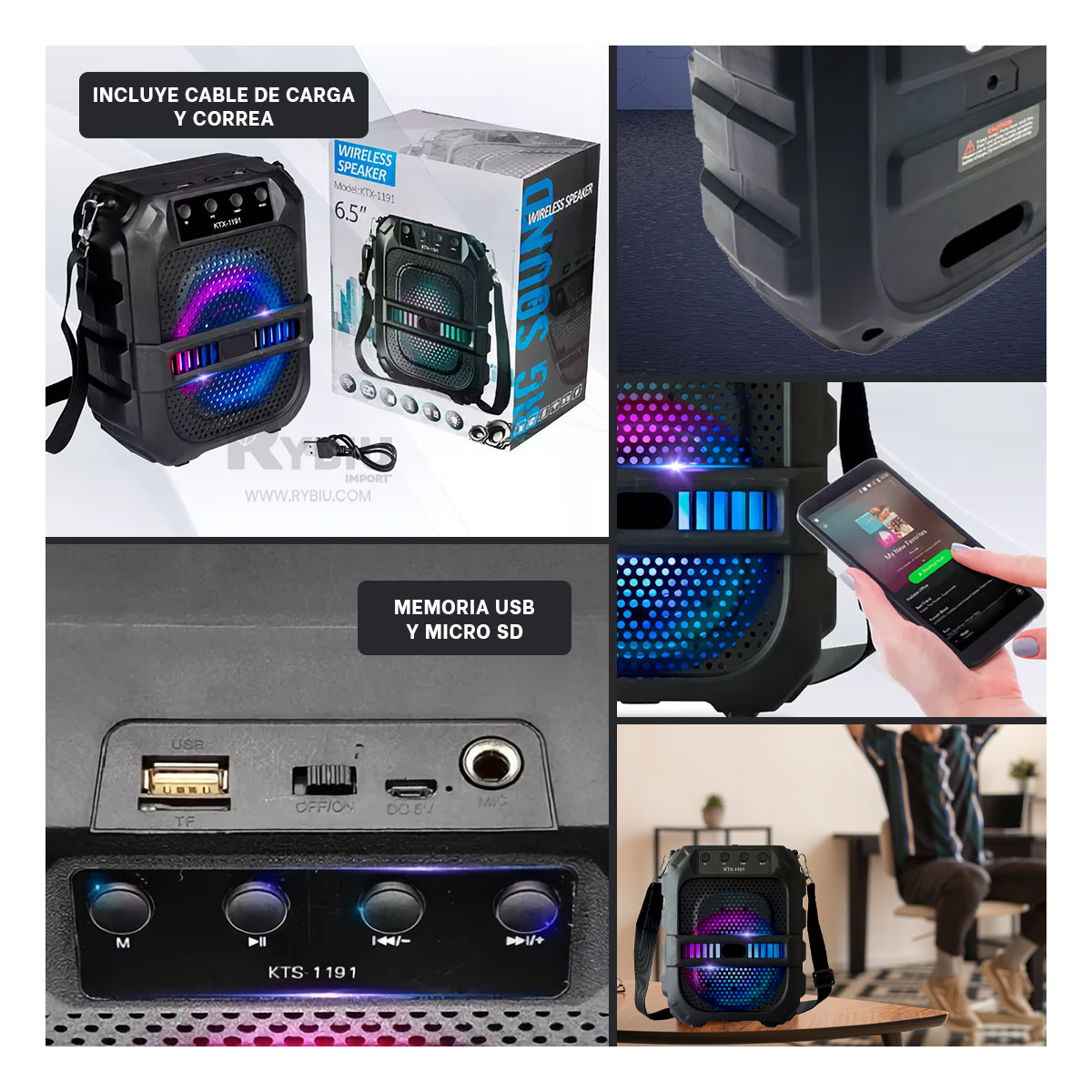 ALTAVOZ RYBIU AUDIO MODERNO NEGRO 6.5'' + BANDERITAS ADHESIVAS KTX-1191 - 4