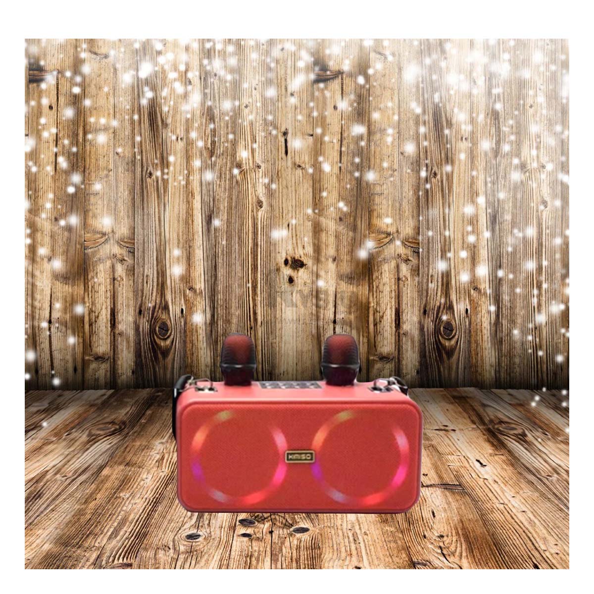 PARLANTE RYBIU ELEGANTE CON 2 MICOFONOS ROJO + PAPEL REGALO KMS-186 - 1