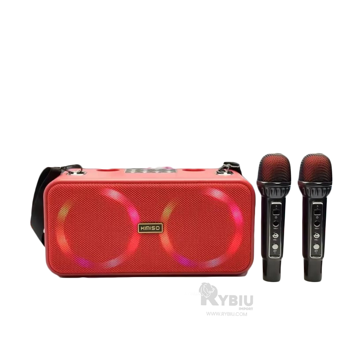 PARLANTE RYBIU ELEGANTE CON 2 MICOFONOS ROJO + PAPEL REGALO KMS-186 - 2
