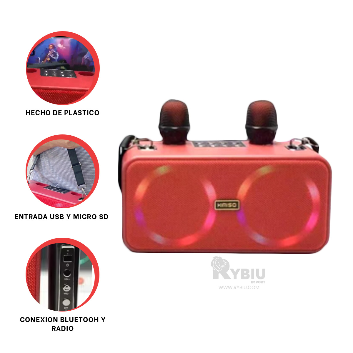 BOCINA RYBIU FACIL TRANSPORTE EN TONO ROJO + GIFT MINIAGENDA KMS-186 - 3