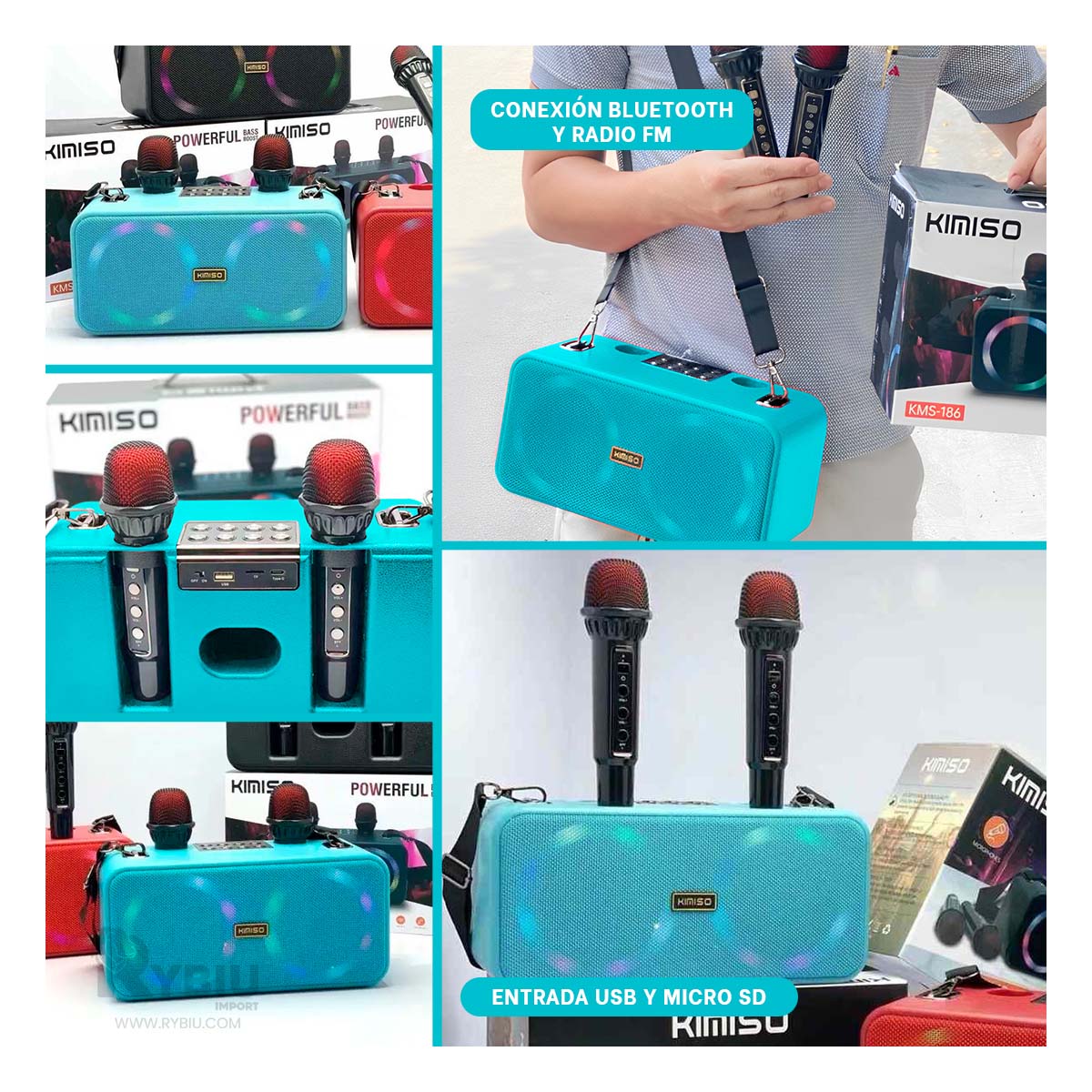 BOCINA RYBIU MODERNA Y PORTATIL CON CORREA NEGRO + REGALO STICKERS KMS-186 - 4