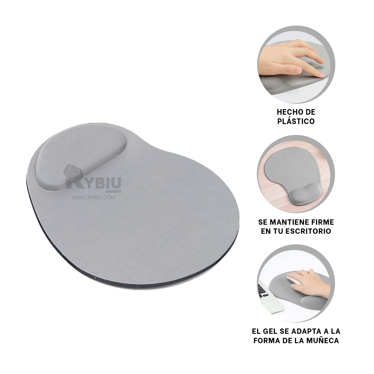 MOUSE PAD RYBIU TE31600 ALFOMBRILLA FUNCIONAL PC GRIS + BANDERITAS ADHESIVAS - 4