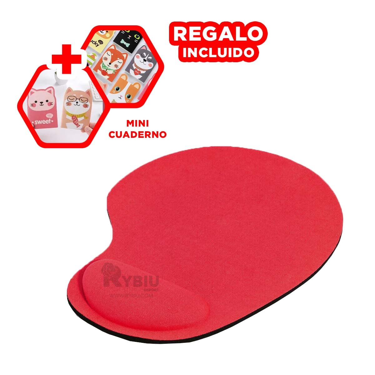MOUSE PAD RYBIU E31602 SUPERFICIE SUAVE COLOR ROJO + PAPEL REGALO - 1