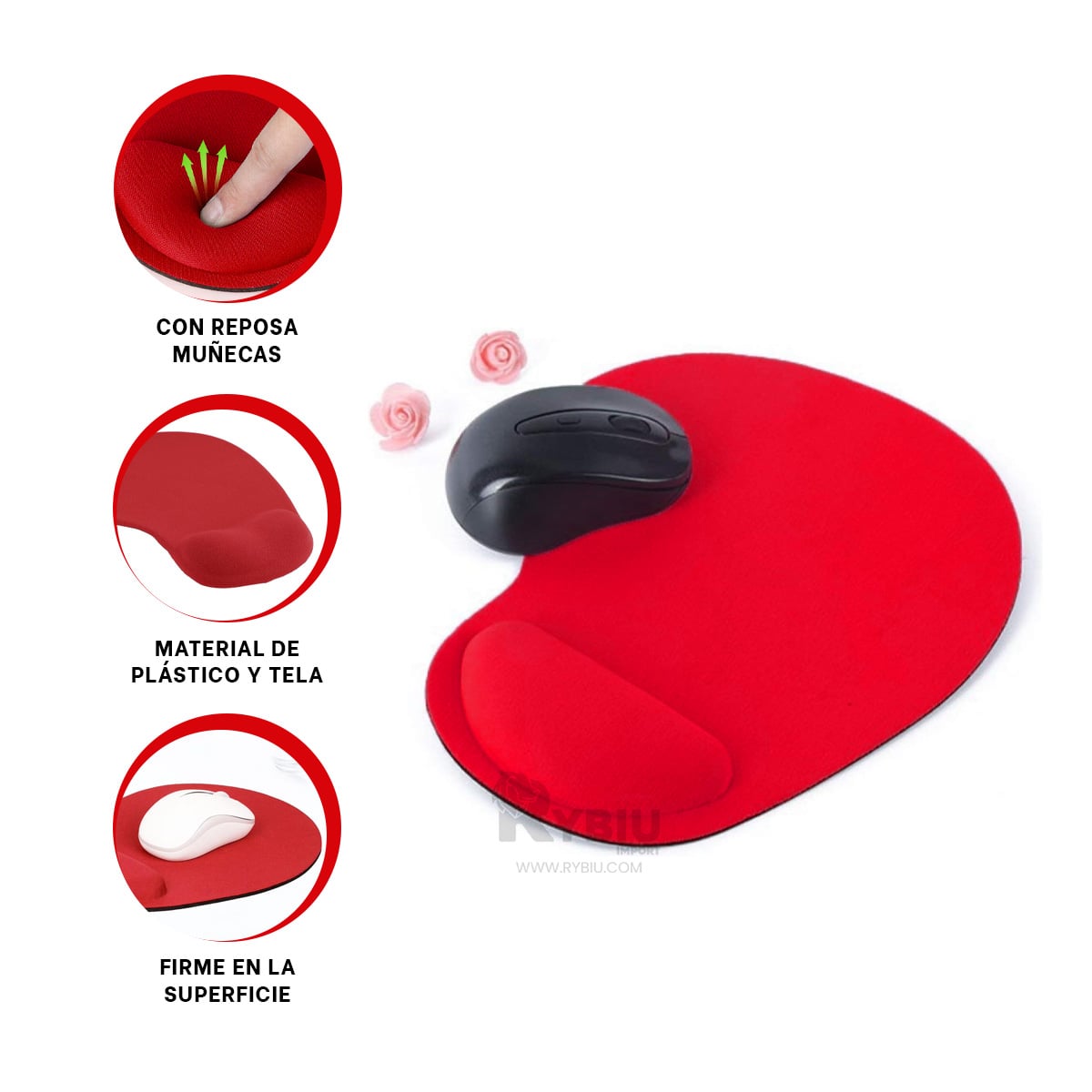 MOUSE PAD RYBIU E31602 SUPERFICIE SUAVE COLOR ROJO + PAPEL REGALO - 4