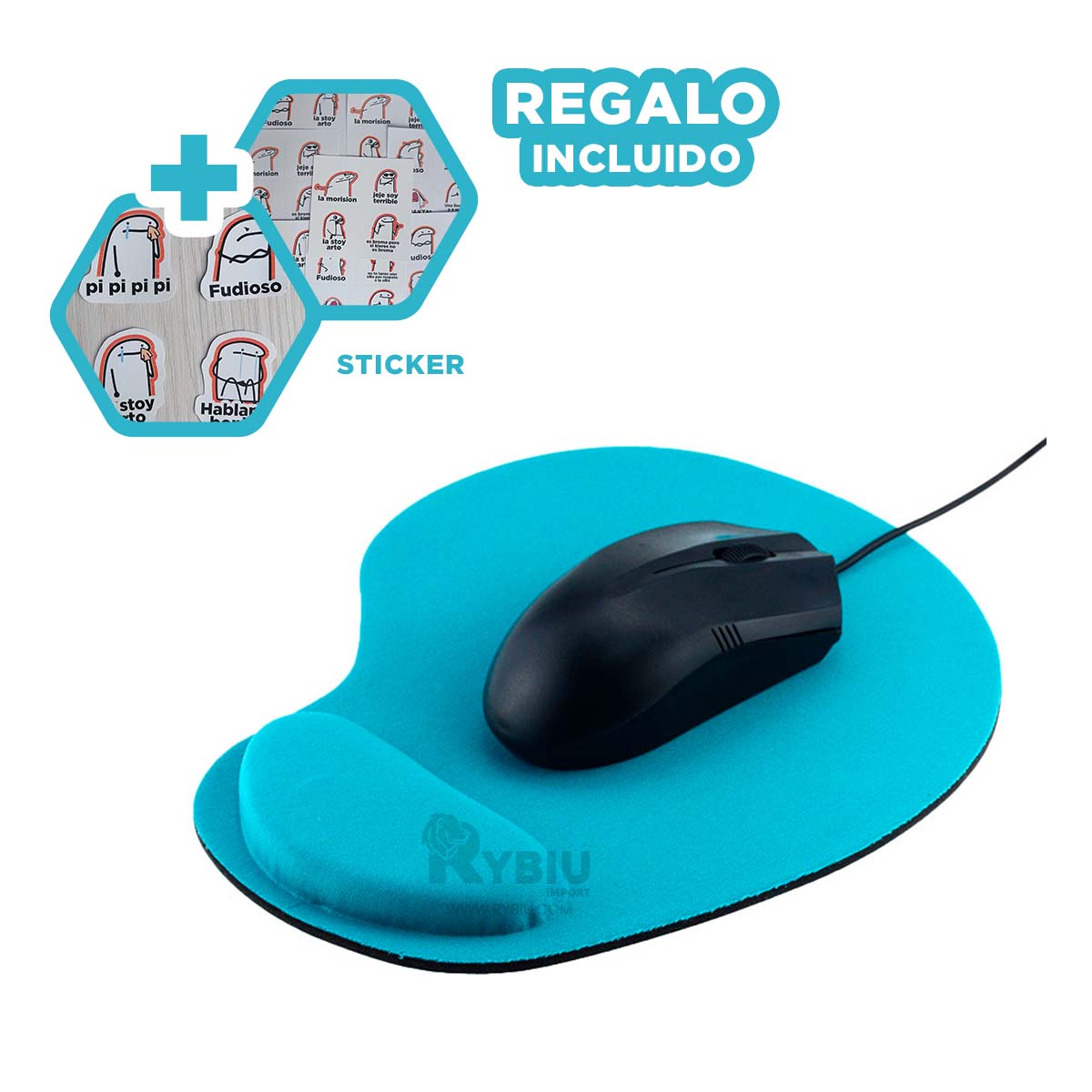 MOUSE PAD RYBIU TE31599 ALFOMBRILLA FUNCIONAL PC CELESTE + BANDERITAS ADHESIVAS - 1