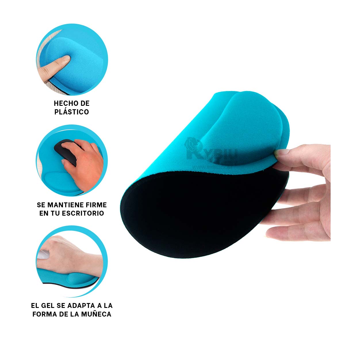 MOUSE PAD RYBIU TE31599 ALFOMBRILLA FUNCIONAL PC CELESTE + BANDERITAS ADHESIVAS - 3