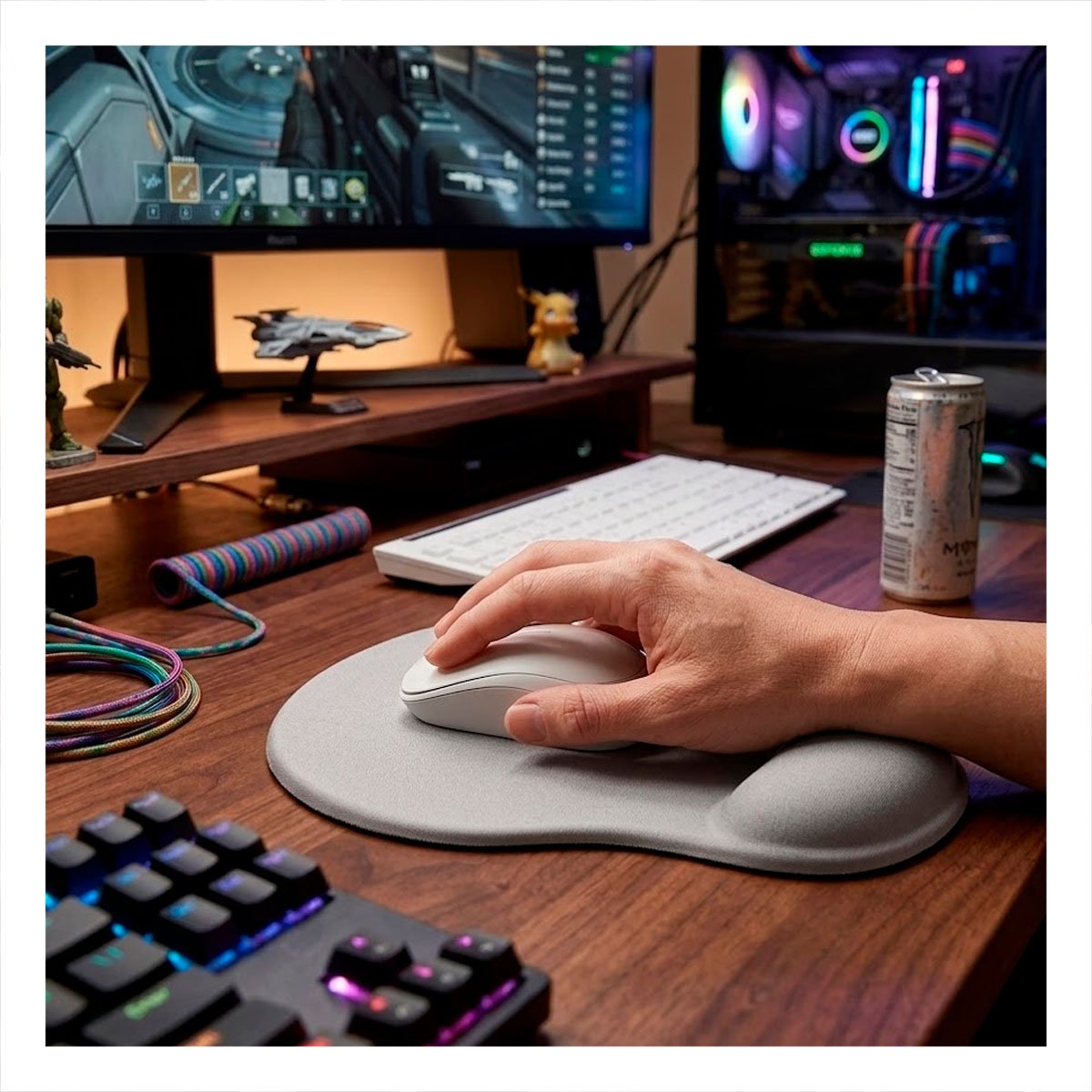 MOUSE PAD GRIS PEQUENO CON GEL Y DESCANSO ERGONOMICO - 2