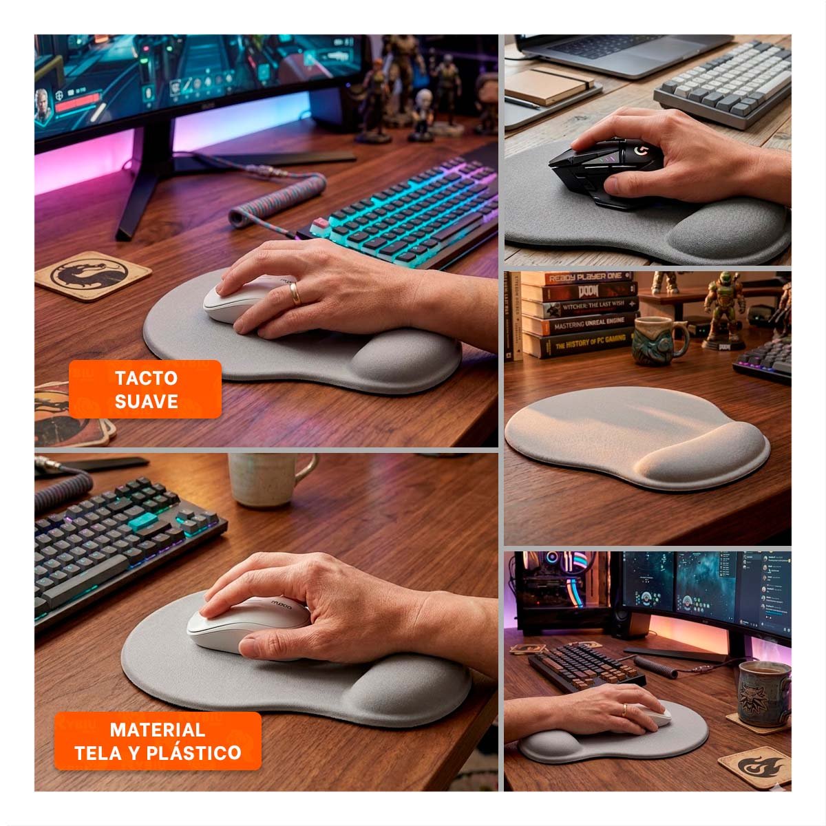 MOUSE PAD GRIS PEQUENO CON GEL Y DESCANSO ERGONOMICO - 5